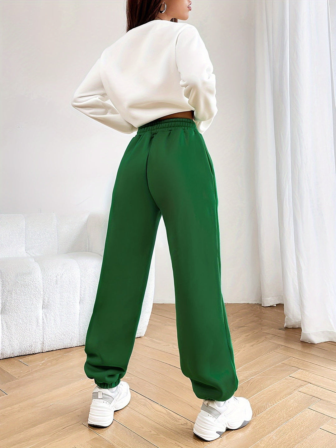 Two-piece Jogging Suit with Trendy Letter Print - Isabelle-Green-S-Nora Luxe
