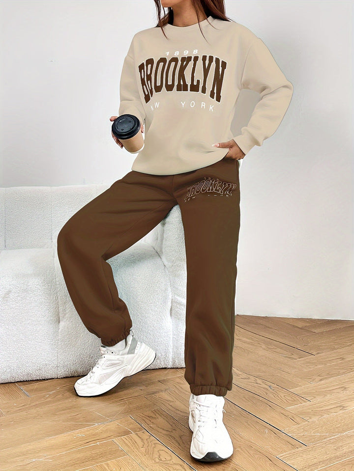 Two-piece Jogging Suit with Trendy Letter Print - Isabelle-Green-S-Nora Luxe