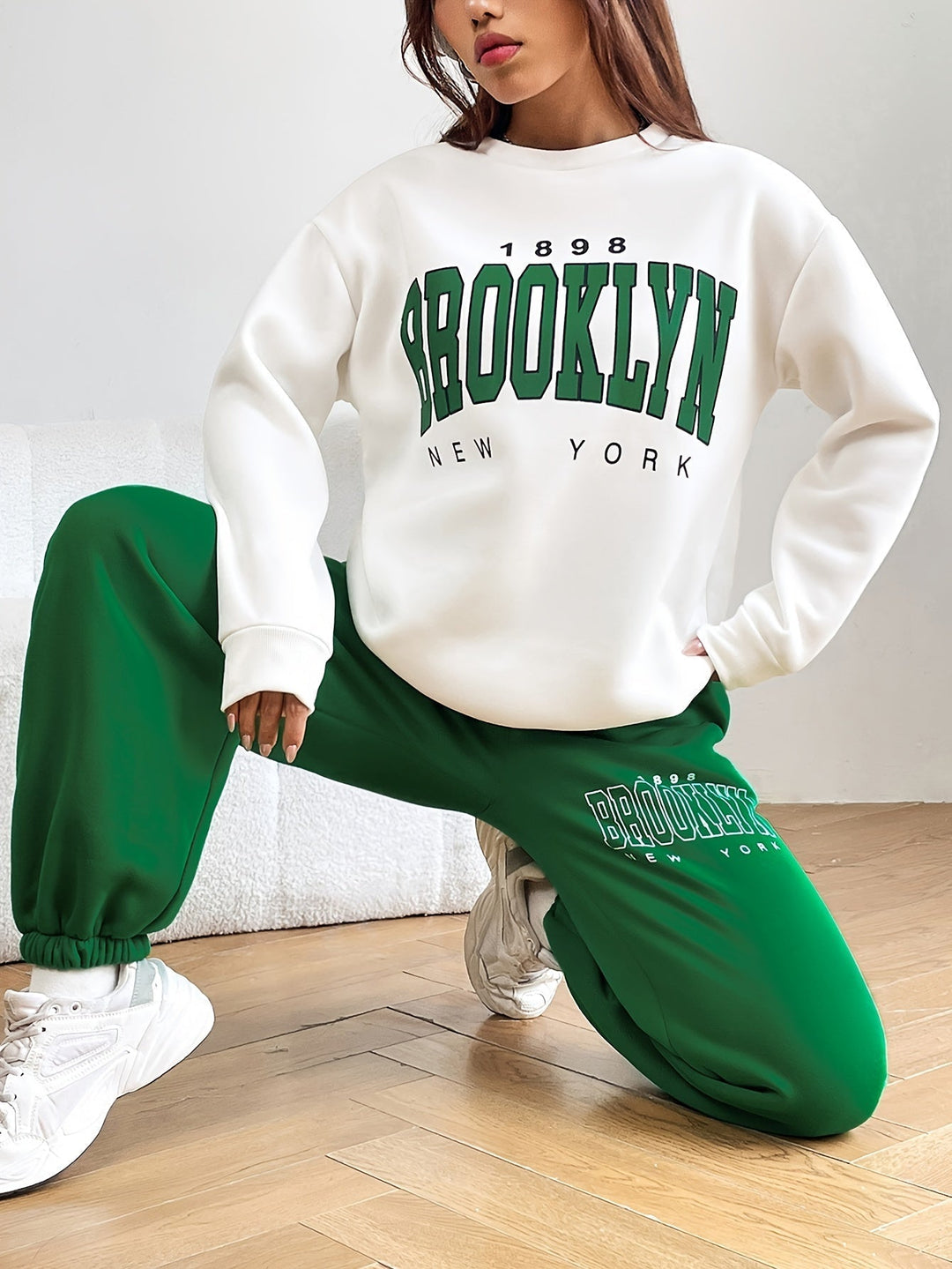 Two-piece Jogging Suit with Trendy Letter Print - Isabelle-Green-S-Nora Luxe