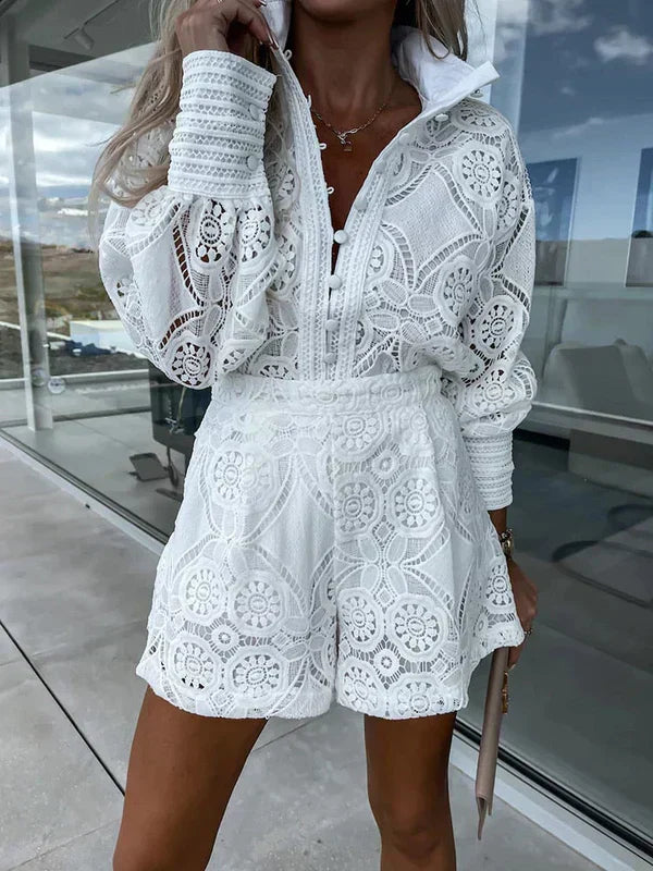 Two-piece lace set for women for summer – Mira-White-S-Nora Luxe