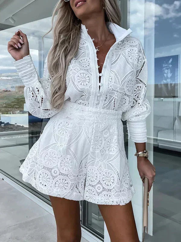 Two-piece lace set for women for summer – Mira-White-S-Nora Luxe