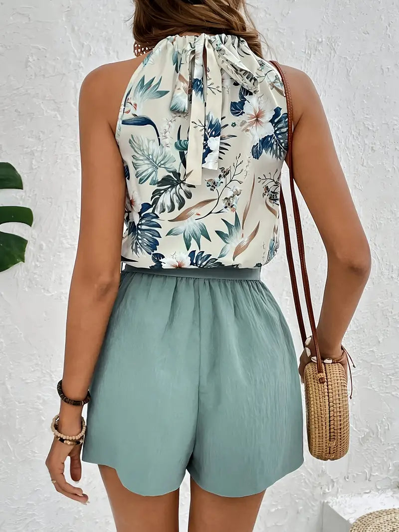 Two-piece leisure set for women with tropical pattern - Leona-S-Nora Luxe
