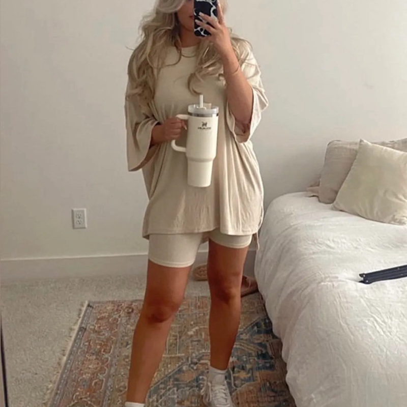 Two-piece lounge and leisurewear for women – Fenja-Oatmeal-S-Nora Luxe