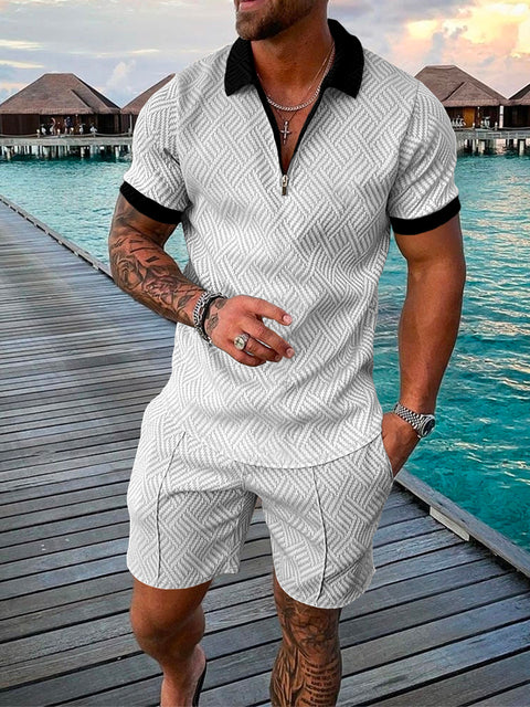 Two-piece Men's Summer Set with Polo and Shorts – Damon-White-S-State of Style