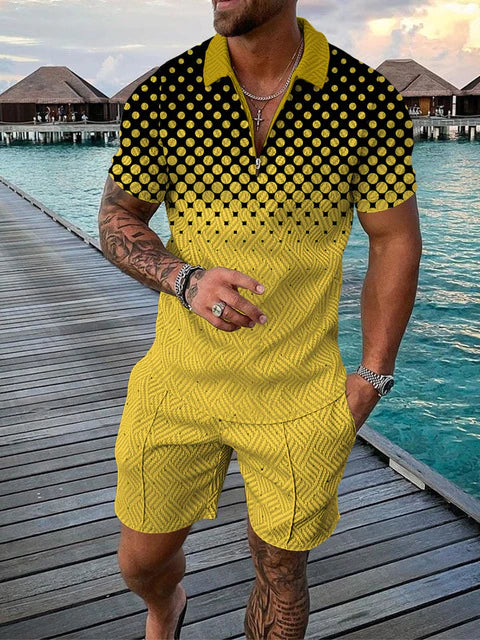 Two-piece Men's Summer Set with Polo and Shorts – Damon-Yellow/Black-S-State of Style