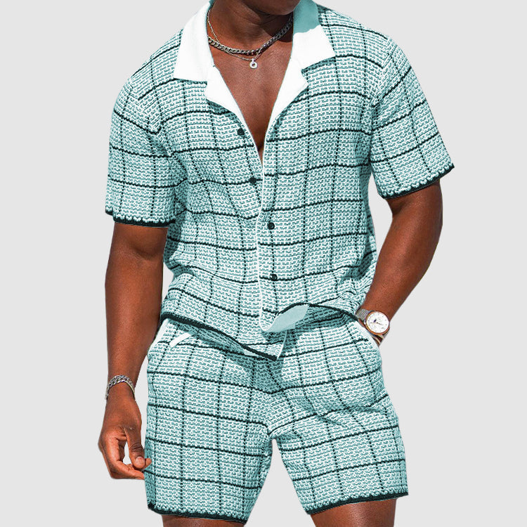 Two-piece Men's Summer Suit with Check Pattern – Jules-Blue-S-State of Style