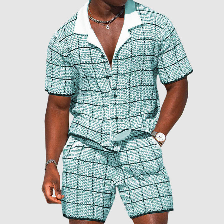 Two-piece Men's Summer Suit with Check Pattern – Jules-Blue-S-State of Style