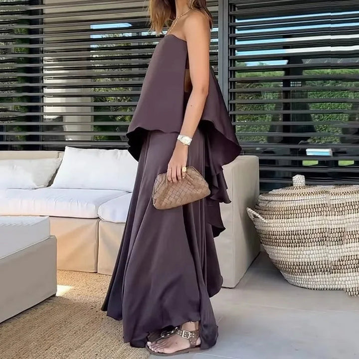 Two-Piece Off-Shoulder Blouse and Maxi Skirt Set for Women – Jolina-XS-Nora Luxe