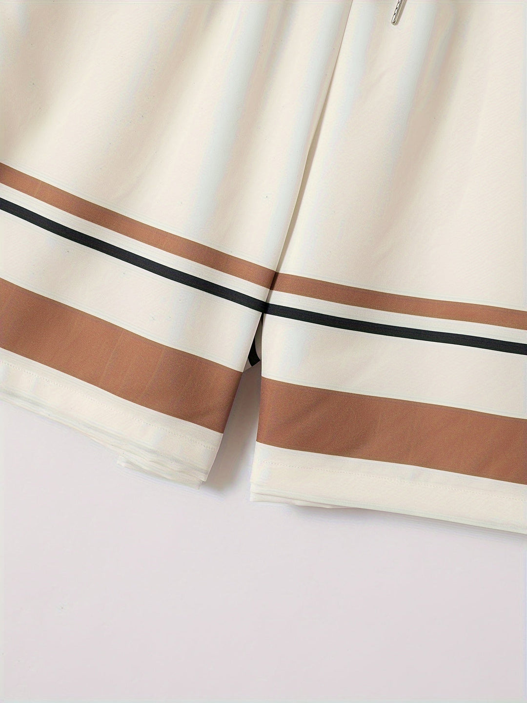Two-piece set with striped print short-sleeve shirt and shorts - Mateo-Apricot-M-Nora Luxe
