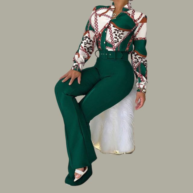 Two-Piece Set with Trousers and Blouse - Livia-Green-XS-Nora Luxe