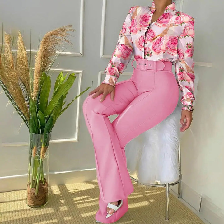 Two-Piece Set with Trousers and Blouse - Livia-Pink-XS-Nora Luxe