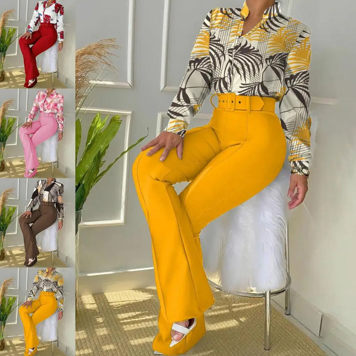 Two-Piece Set with Trousers and Blouse - Livia-Red-XS-Nora Luxe