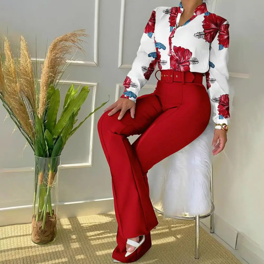 Two-Piece Set with Trousers and Blouse - Livia-Red-XS-Nora Luxe