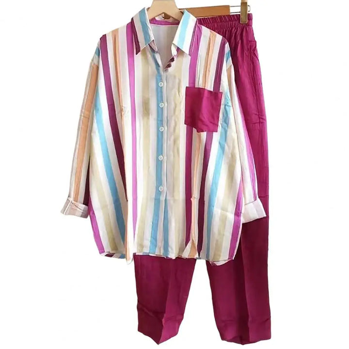 Two-piece summer set made of linen Loose shirt & Wide trousers - Zayenne-Rose pink-S-Nora Luxe