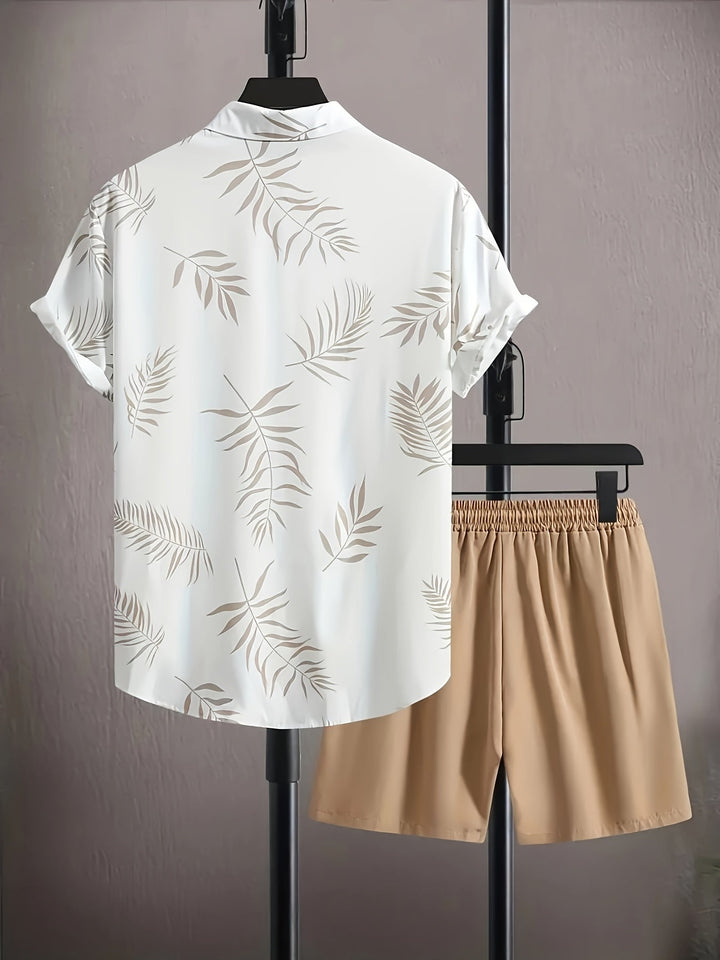 Two-piece summer set men leaf print shirt and shorts - Kiano-M-Nora Luxe