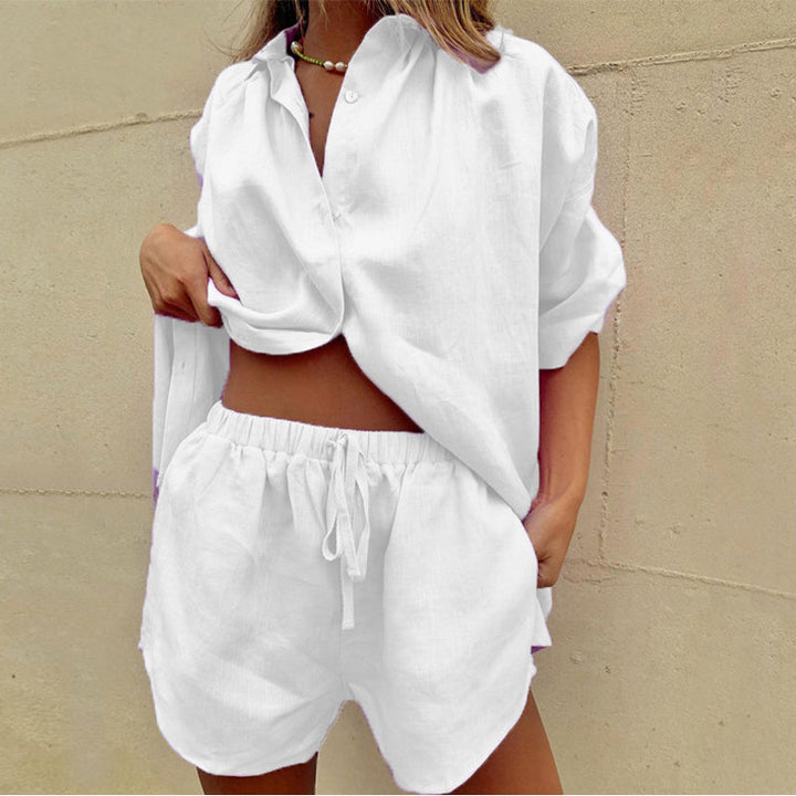 Two-Piece Summer Set with Blouse and Shorts – Liora-White-S-The Livary