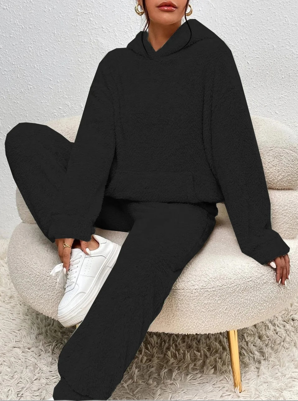 Ultra-Comfortable Teddy Loungewear with Hood - Lana-Black-XS-Nora Luxe