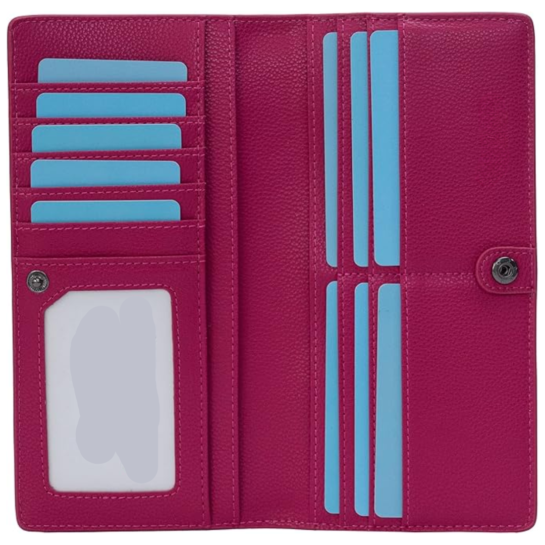 Ultra-thin RFID Blocking Leather Card Wallet - Renée-Fuchsia-Nora Luxe