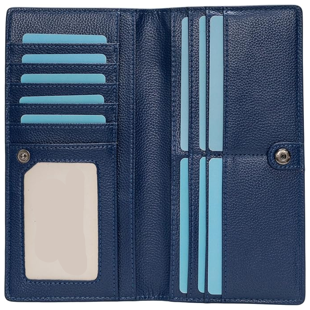 Ultra-thin RFID Blocking Leather Card Wallet - Renée-Marine Blue-Nora Luxe