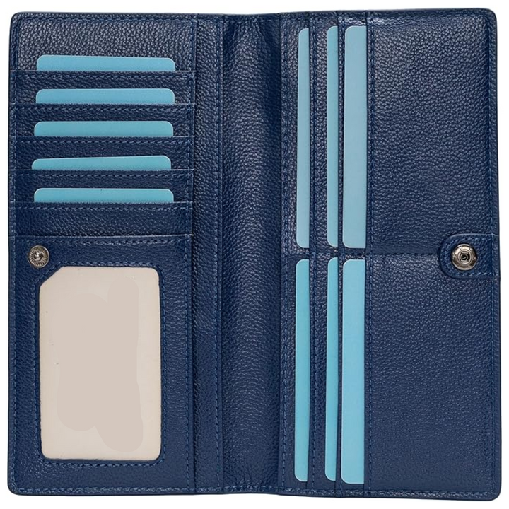 Ultra-thin RFID Blocking Leather Card Wallet - Renée-Marine Blue-Nora Luxe