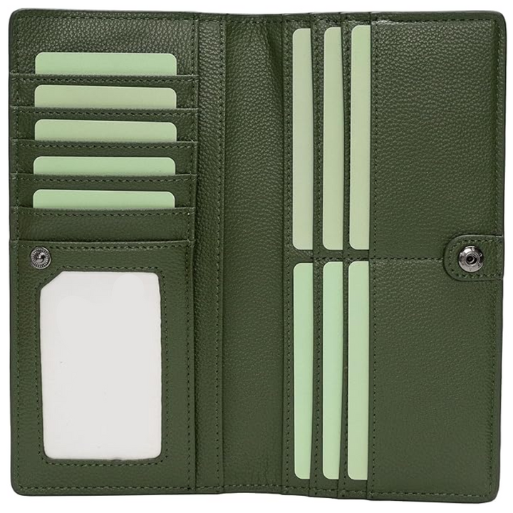 Ultra-thin RFID Blocking Leather Card Wallet - Renée-Olive Green-Nora Luxe