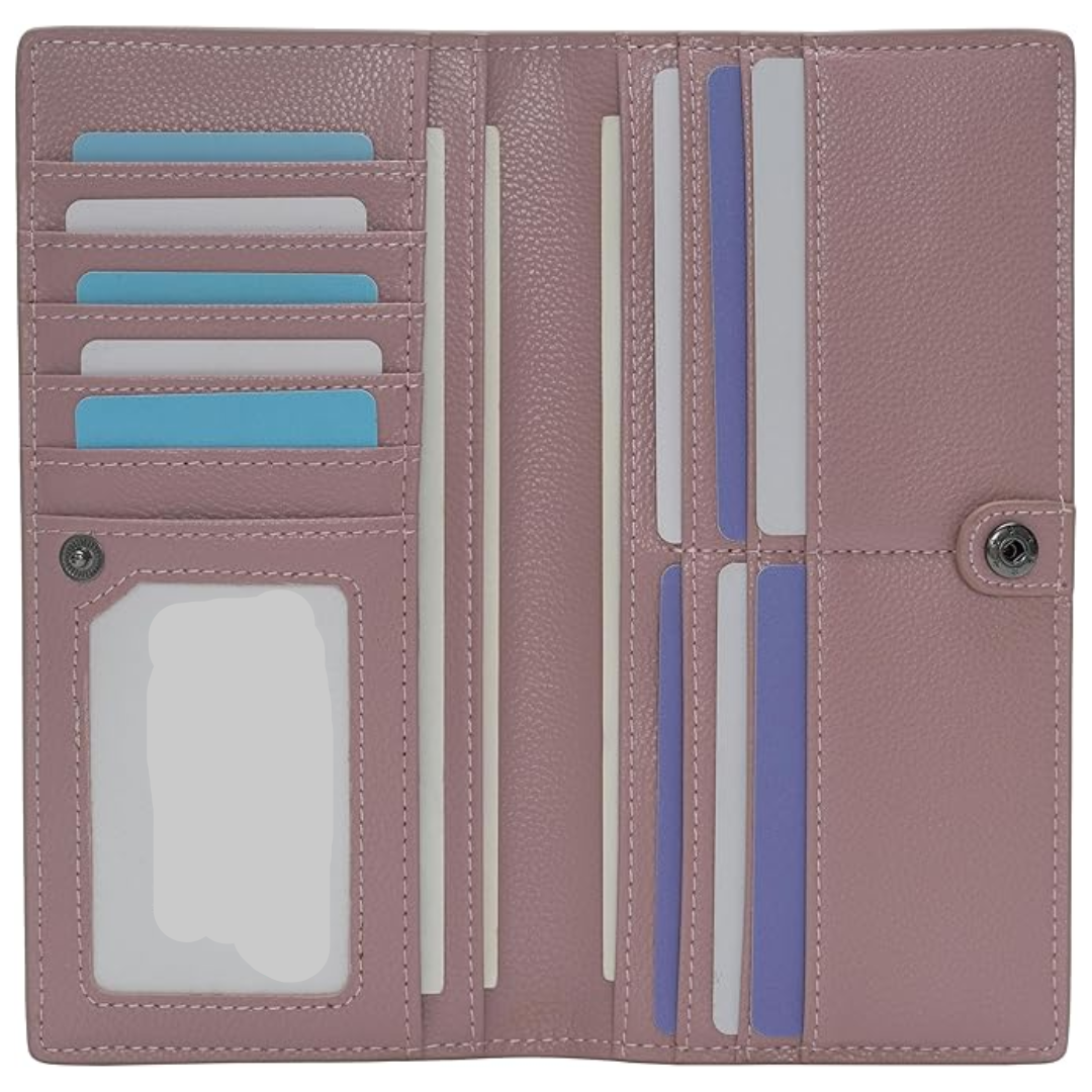 Ultra-thin RFID Blocking Leather Card Wallet - Renée-Pink-Nora Luxe