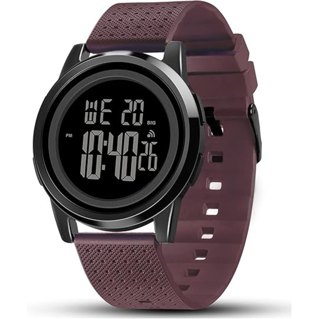 Ultra-Thin Waterproof Digital Sports Watch - Charlie-Burgundy-Nora Luxe