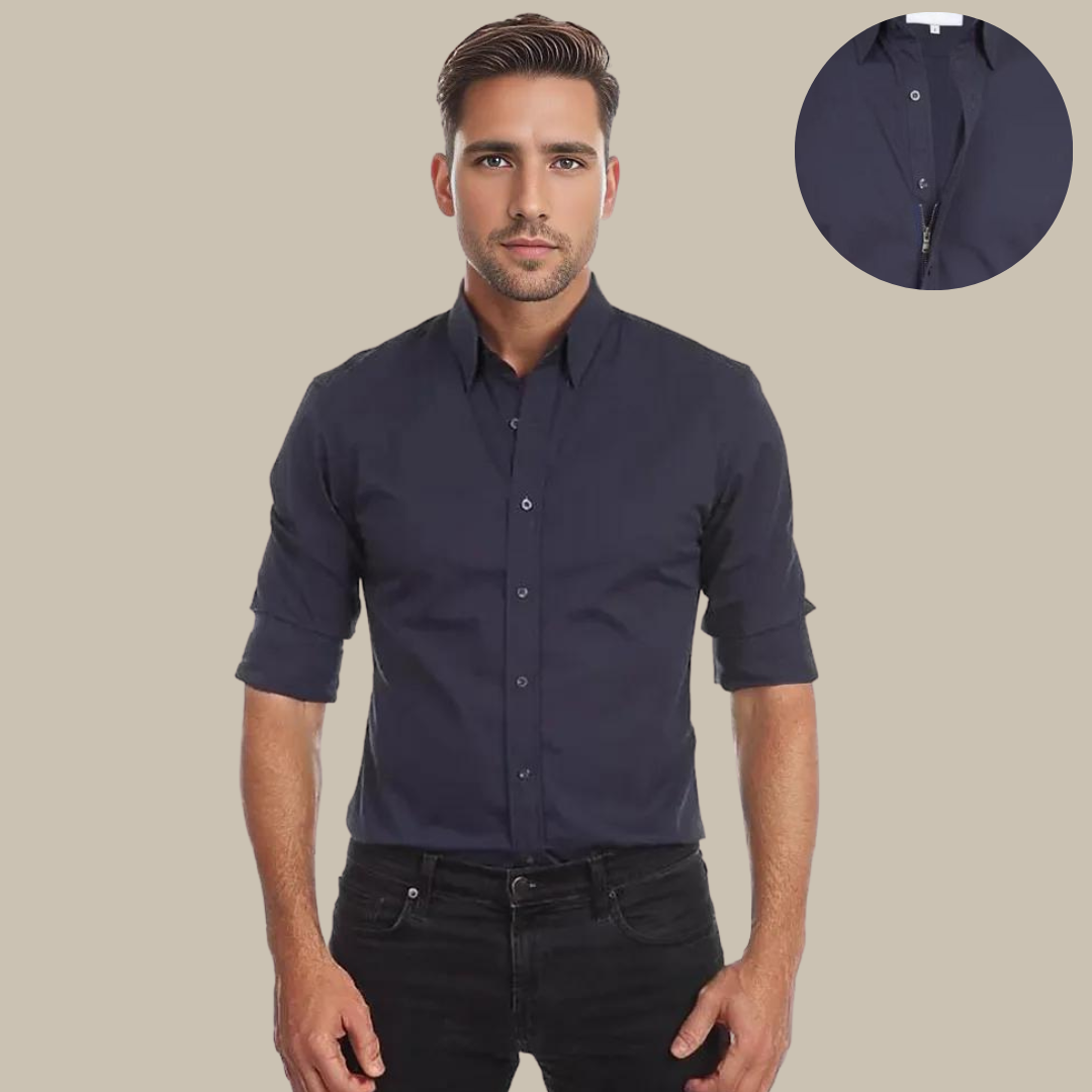 UltraFlex Shirt | Crease-Resistant Blouse with Zip-Marine blue-XS-Nora Luxe
