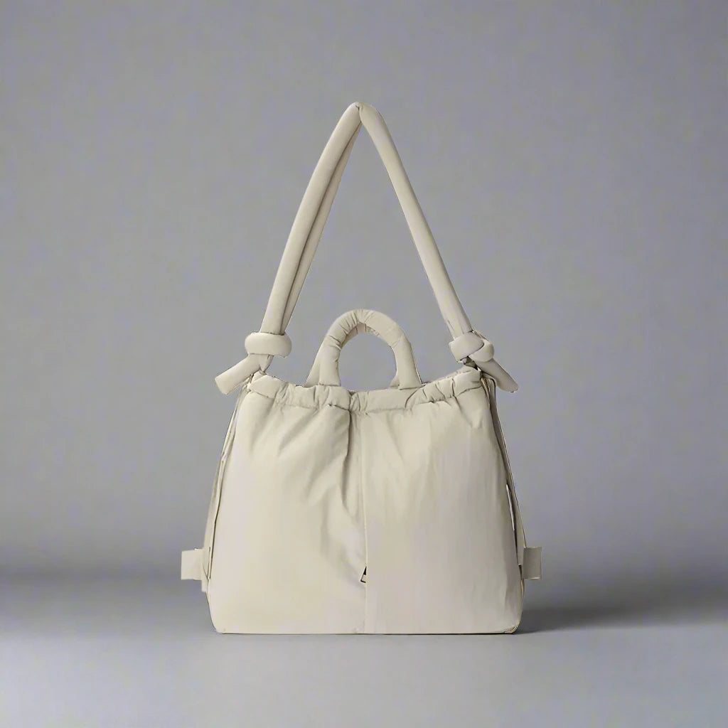 Unique Puffer Handbag with Trendy Volume - Riva-Beige-The Livary