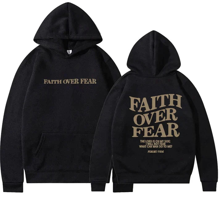 Unisex Hoodie "Faith Over Fear" Psalm 118:6 - Faithmore-Black-XS-Nora Luxe