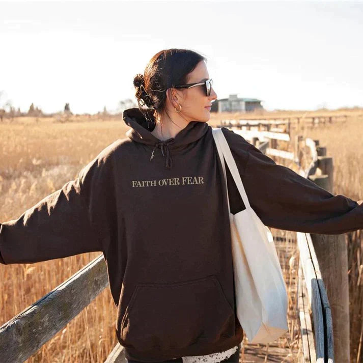 Unisex Hoodie "Faith Over Fear" Psalm 118:6 - Faithmore-Coffee-XS-Nora Luxe