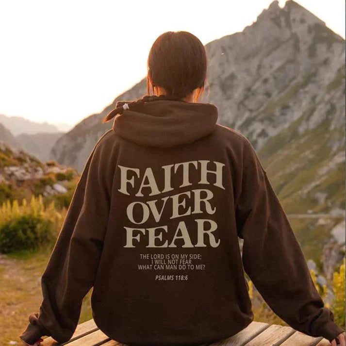 Unisex Hoodie "Faith Over Fear" Psalm 118:6 - Faithmore-Coffee-XS-Nora Luxe