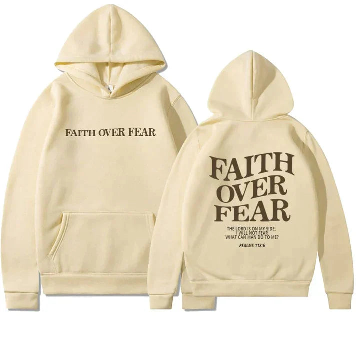 Unisex Hoodie "Faith Over Fear" Psalm 118:6 - Faithmore-Cream-XS-Nora Luxe
