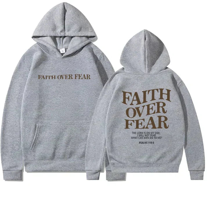 Unisex Hoodie "Faith Over Fear" Psalm 118:6 - Faithmore-Gray-XS-Nora Luxe