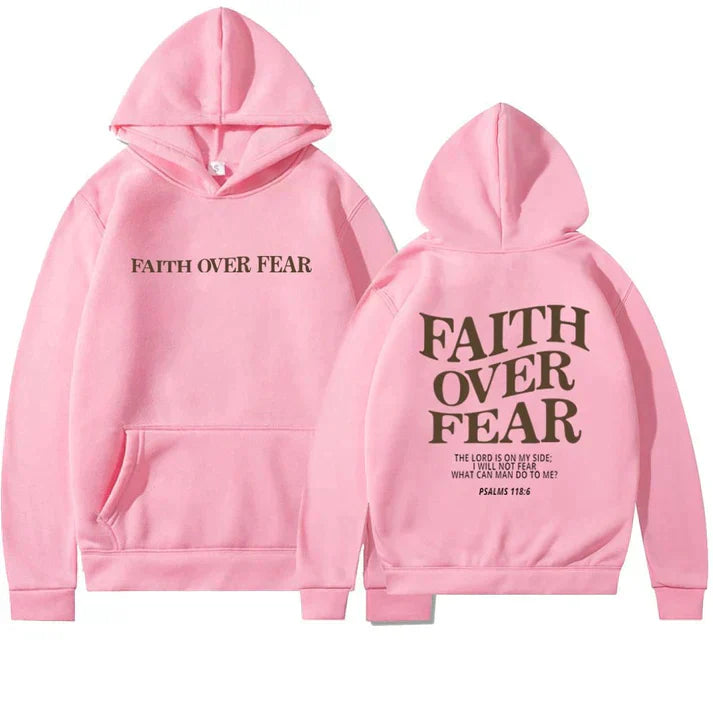 Unisex Hoodie "Faith Over Fear" Psalm 118:6 - Faithmore-Roze-XS-Nora Luxe