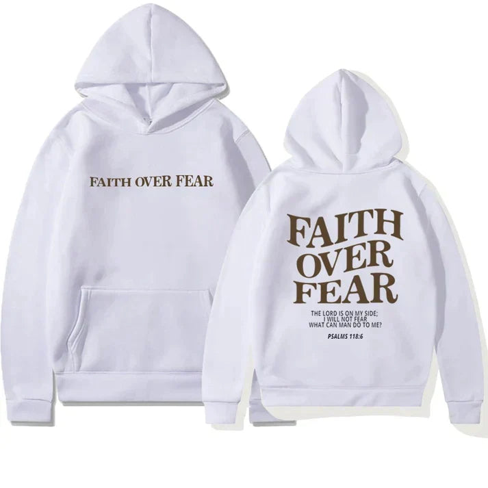 Unisex Hoodie "Faith Over Fear" Psalm 118:6 - Faithmore-White-XS-Nora Luxe