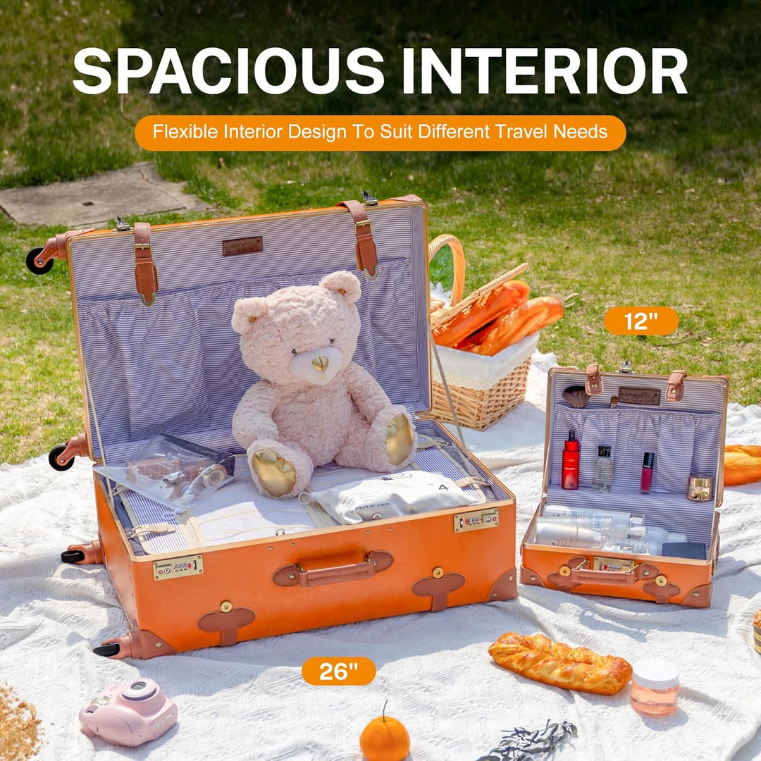 2-Piece Vintage-Inspired Luggage Set with Spinner Wheels and Protective Cover