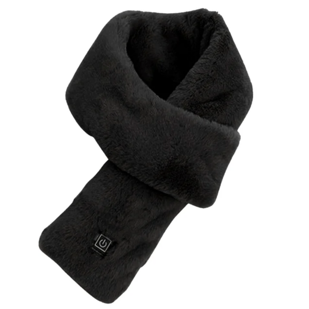 USB Heated Faux Fur Scarf - ThermaFur-Black-Nora Luxe