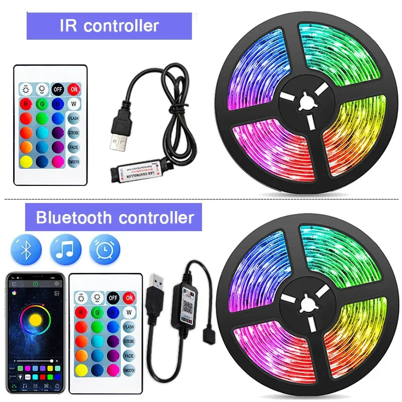USB LED STRIP WITH COLOUR CHANGING - RGB LIGHT FOR ROOM DECORATION & TV BACKLIGHTING-3-button controller-1m-Nora Luxe