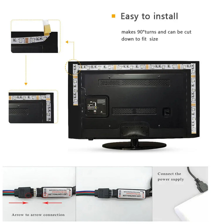 USB LED STRIP WITH COLOUR CHANGING - RGB LIGHT FOR ROOM DECORATION & TV BACKLIGHTING-3-button controller-1m-Nora Luxe
