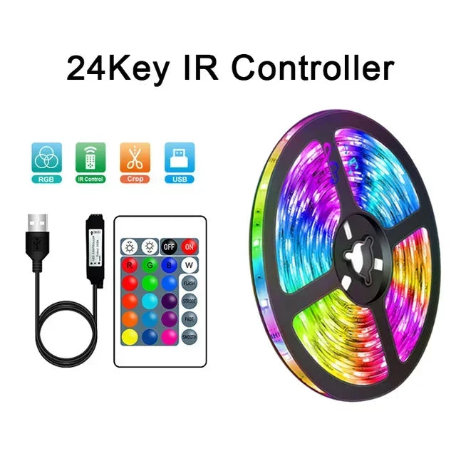 USB LED STRIP WITH COLOUR CHANGING - RGB LIGHT FOR ROOM DECORATION & TV BACKLIGHTING-3-button controller-1m-Nora Luxe