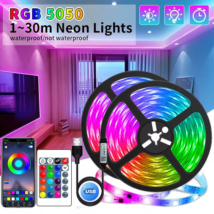 USB LED STRIP WITH COLOUR CHANGING - RGB LIGHT FOR ROOM DECORATION & TV BACKLIGHTING-3-button controller-1m-Nora Luxe