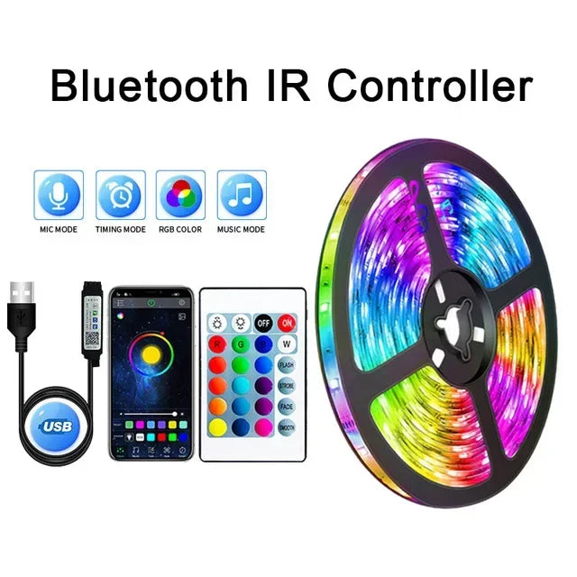USB LED STRIP WITH COLOUR CHANGING - RGB LIGHT FOR ROOM DECORATION & TV BACKLIGHTING-3-button controller-1m-Nora Luxe
