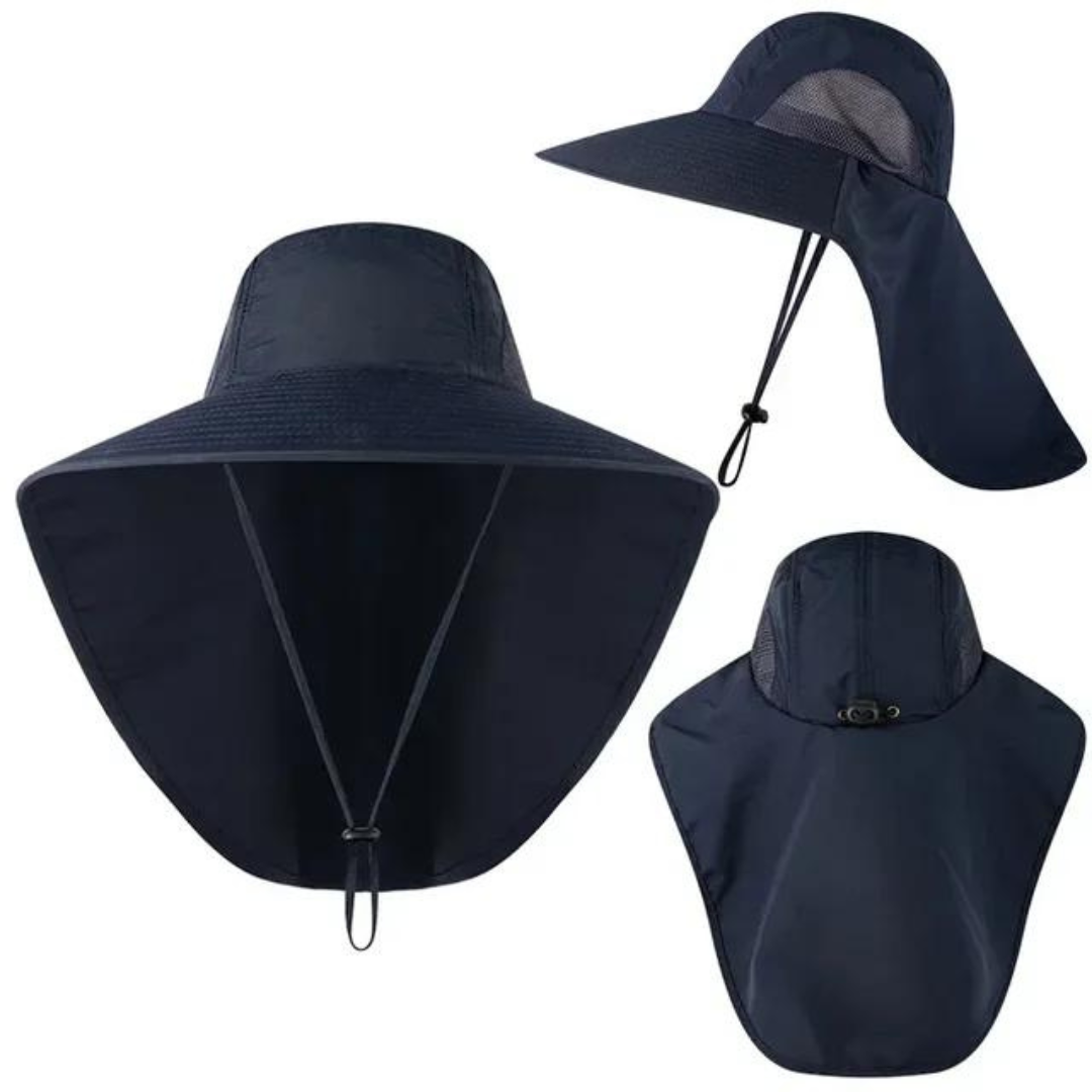 UV protection sun hat for women with mesh & drawstring – Freja-Blue-Nora Luxe
