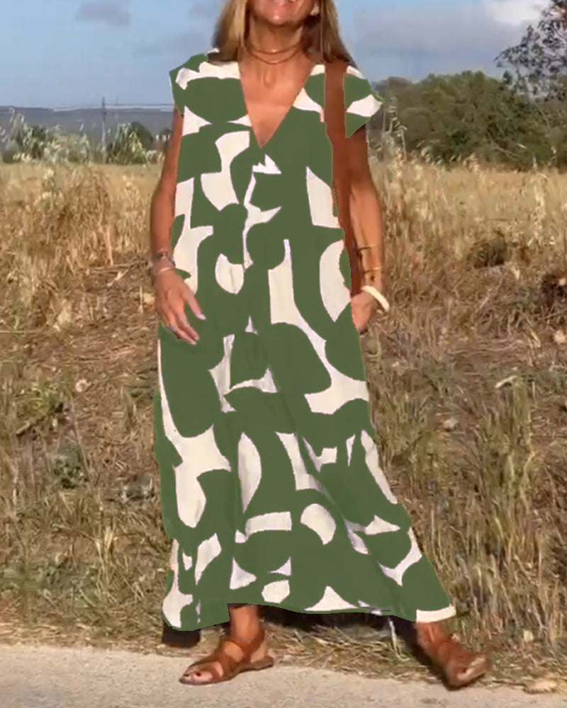 V-Neck Maxi Dress with Print - Bella-Black-S-Nora Luxe