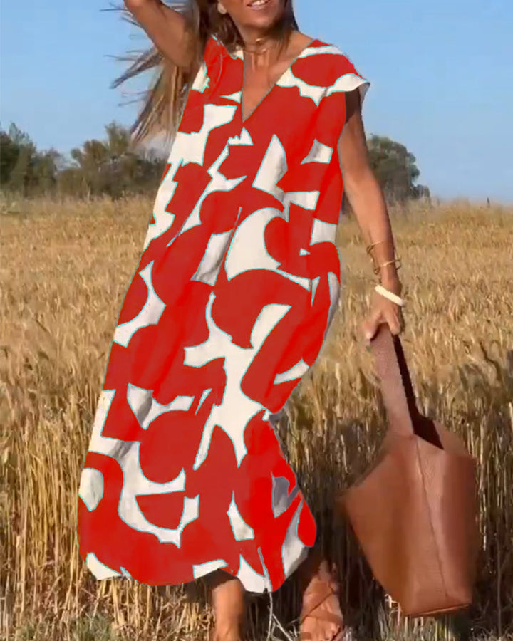 V-Neck Maxi Dress with Print - Bella-Black-S-Nora Luxe