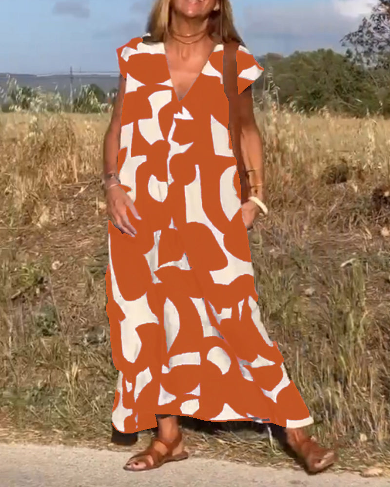 V-Neck Maxi Dress with Print - Bella-Black-S-Nora Luxe