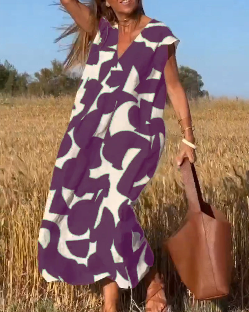 V-Neck Maxi Dress with Print - Bella-Purple-S-Nora Luxe