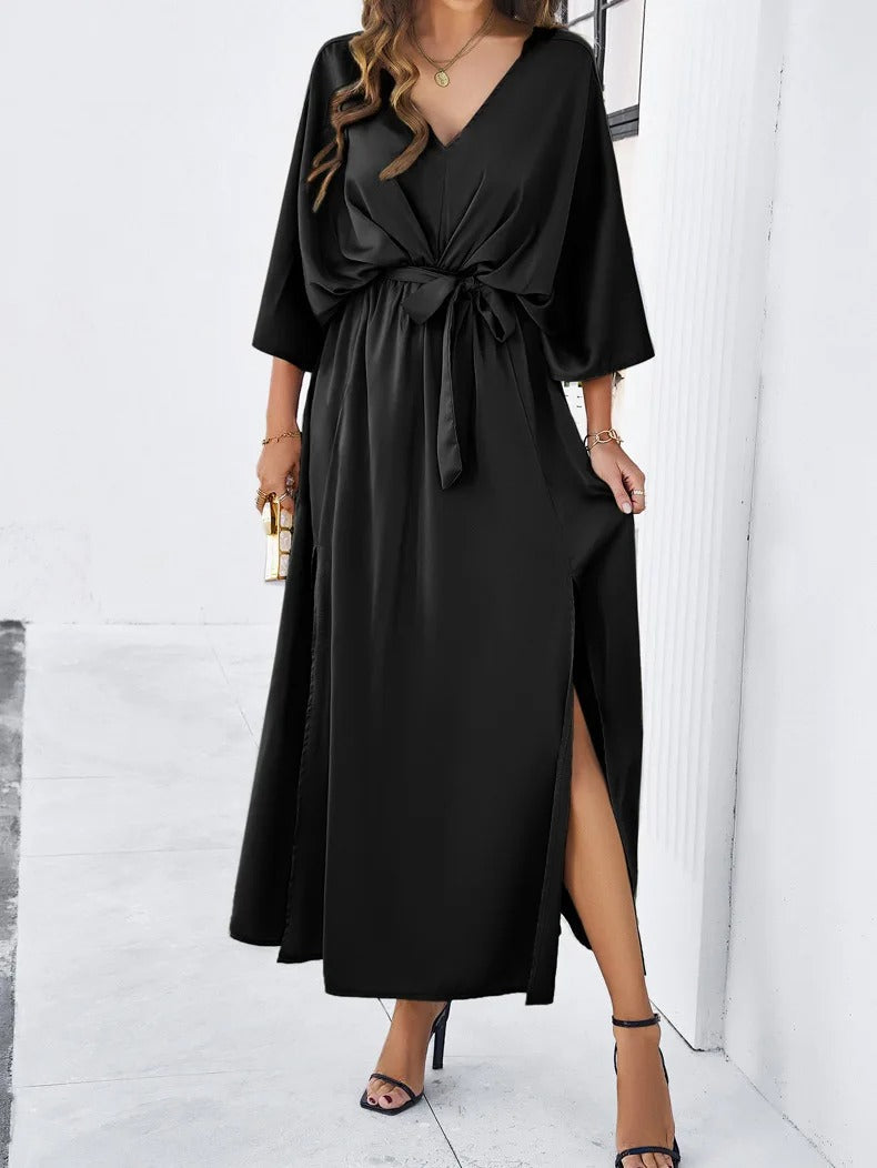V-neck Spring Dress - Isabella-Black-XS-Nora Luxe