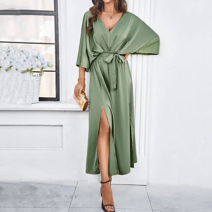 V-neck Spring Dress - Isabella-Green-XS-Nora Luxe
